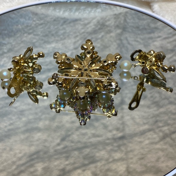 VINTAGE JULIANA D&E AB RHINESTONE FAUX PEARL STAR BROOCH PIN & EARRING SET #786 - Picture 14 of 16